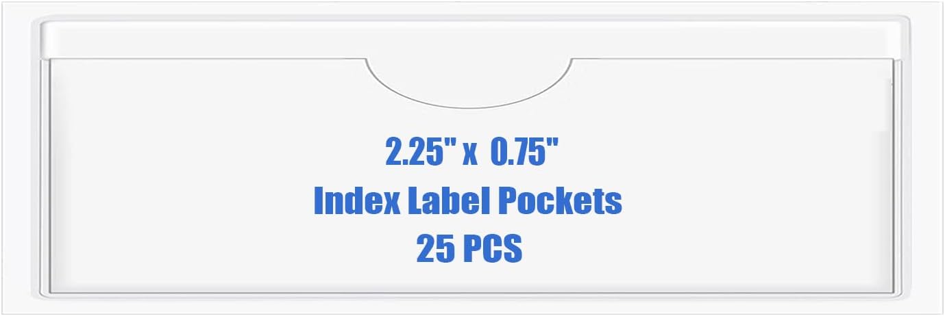 Origin-Joy 25 PCS Self-Adhesive Index Label Pockets, Clear Plastic Peel & Stick Card Holders with Top Open for Loading (2.25 x 0.75 inch)