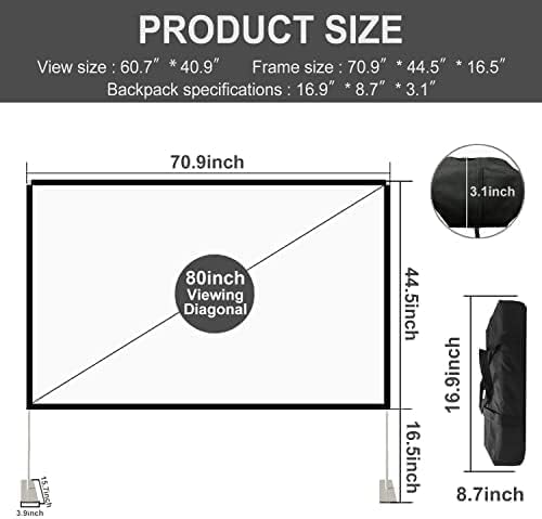 SKERELL Outdoor Projector Screen with Stand : Portable Projection Screen for Outside Theater Home Backyard Movies 80 inch [SKLI-080]