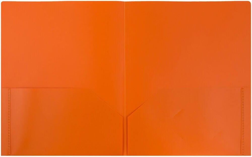 JAM PAPER Plastic 2 Pocket POP Folders - Durable School Folders - Orange - Bulk 48/Pack