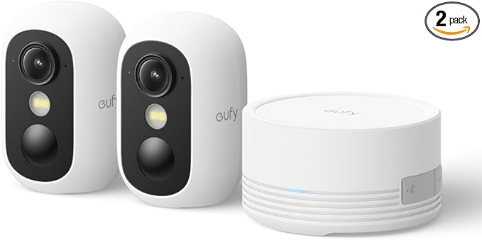 eufy Security eufyCam C35 2-Cam Kit, Wireless Security Indoor/Outdoor Camera, Magnetic Mount, Color Night Vision, Local Storage, No Monthly Fee, IP67, Facial Recognition, Solar Panel Compatible, White