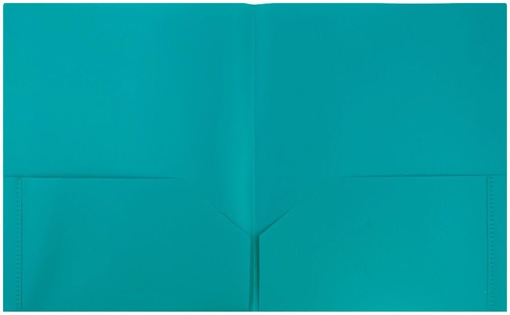 JAM PAPER Plastic 2 Pocket POP Folders - Durable School Folders - Teal Blue - Bulk 48/Pack
