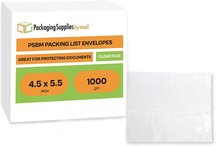 4.5" x 5.5" Clear Packing List Back Side Loading Plain Face Envelopes Pouches (1000 Pcs) Self-Adhesive Packing List Envelopes Pouch for Packing Slips Invoice Label