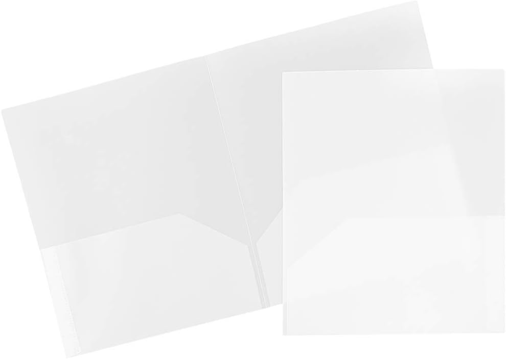 JAM PAPER Plastic 2 Pocket POP Folders - Durable School Folders - Clear - 6/Pack