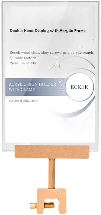 Acrylic Sign Holder with Clamp Double Head Display with Acrylic Frame Sign Holder Price Tag Clip for Clothing Stores (Horizontal A4 297×210mm/11.69×8.27inches)