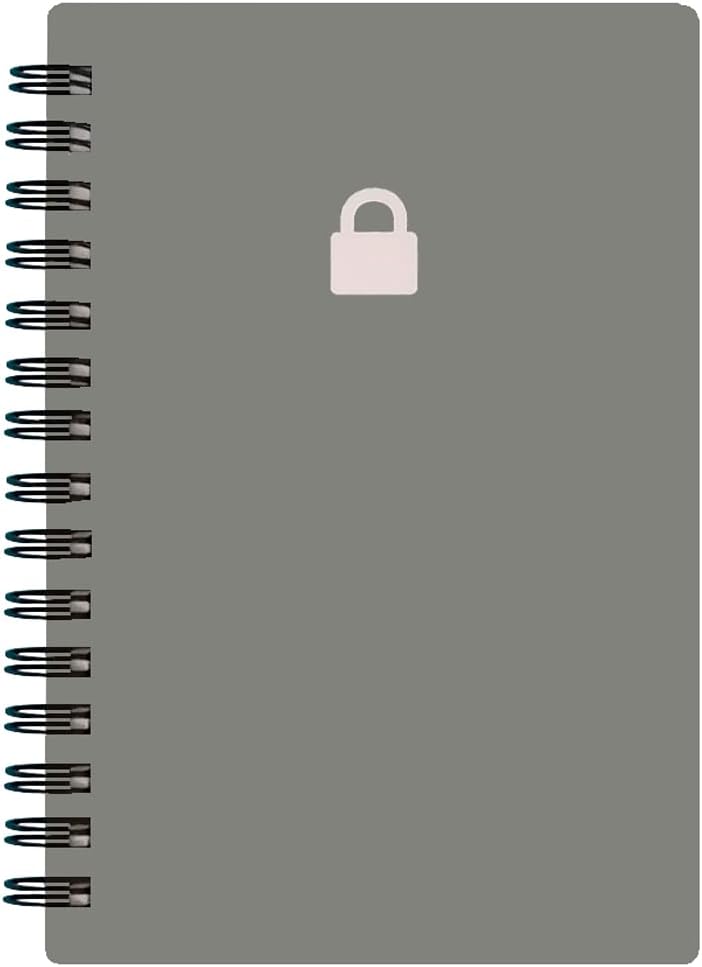 Spiral Password Book with Alphabetical Tabs - 3.5x5.25 inch Password Keeper with A-Z Tabs for Internet Login, Website, Username, Password. Grey Password Notebook for Home or Office