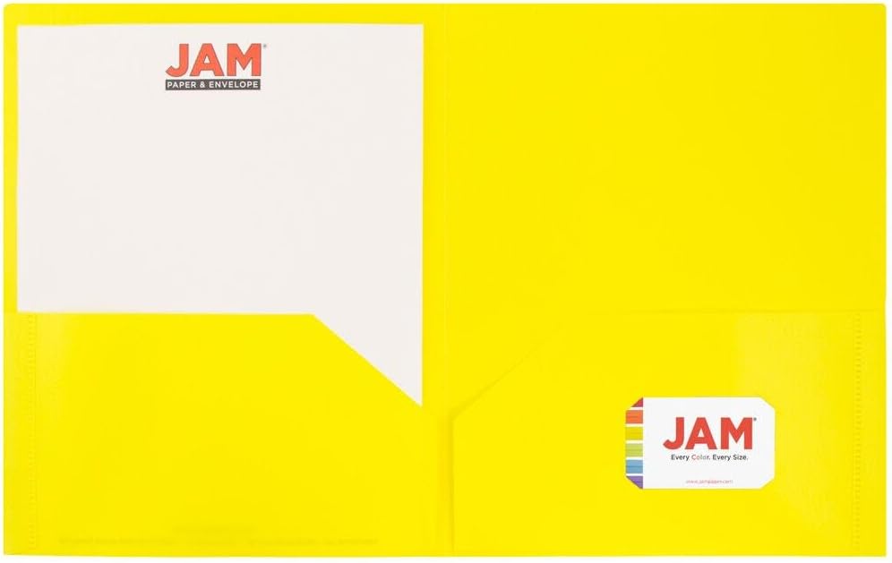 JAM PAPER Plastic 2 Pocket POP Folders - Durable School Folders - Yellow - 3/Pack