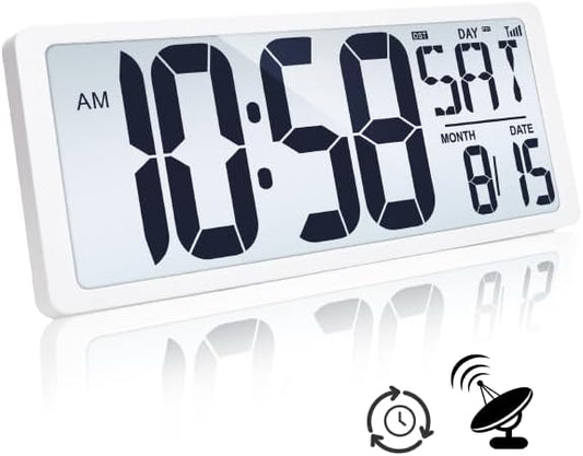 TXL Atomic Clock with Backlight, 14.2" Digital Wall Clock, Battery Operated, Large Display with Day, Date & Temperature, Bedroom, Living Room, Office