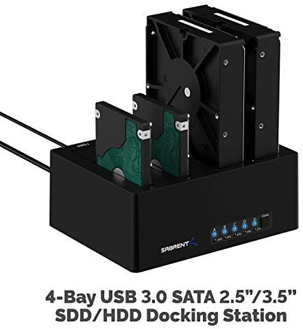 SABRENT 4-Bay USB 3.0 Docking Station for 2.5/3.5” SATA SSD/HDD, Tool-Free Trayless Design, USB 3.2 Gen 1 5Gbps, Supports 4 Drives Simultaneously, Compatible with Windows, macOS, Linux (DS-U3B4)