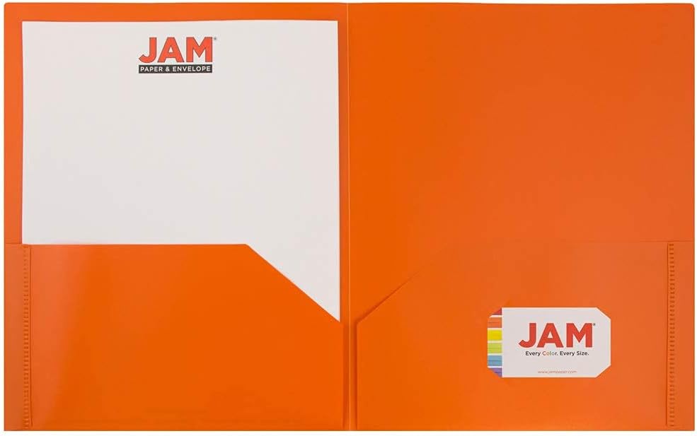 JAM PAPER Plastic 2 Pocket POP Folders - Durable School Folders - Orange - 6/Pack