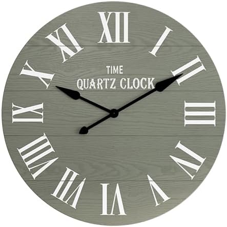 ARTPOWER Large Farmhouse Wall Clock, 35.5” Shiplap Wall Clock with Roman Numeral, Nearly Non-Ticking, Round Wall Clocks for Living Room Decor, Office, Bedroom, Entrance, Sage Green