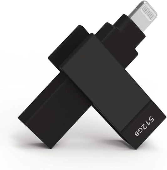 512 GB Apple MFi Certified Black iXflash Backup Photo Stick 2-in-1 USB Type A & Lightning, USB for iPhone, iPad, External Photo Storage for iPhone and Computer