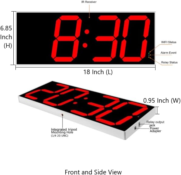 West Ocean Large Smart Digital LED WiFi Wall Clock with 6" Single Digit, Countdown, DST, Multifunction WiFi Smart Digital Wall Clock (Red)