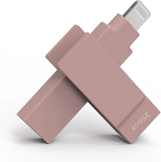 256 GB Apple MFi Certified Morandi Pink iXflash Backup Flash Drive 2-in-1 USB for iPhone, iPad, and Computer, USB Type A & Lightning, External Hard Drive for iPhone