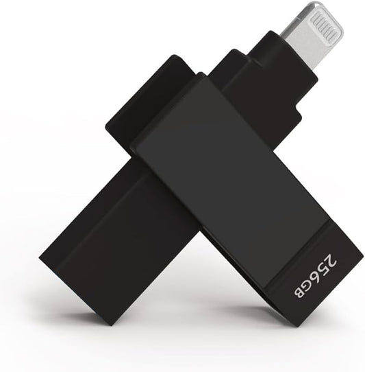 256 GB Apple MFi Certified Black iXflash Backup Photo Stick 2-in-1 USB Type A & Lightning, USB for iPhone, iPad, External Photo Storage for iPhone and Computer