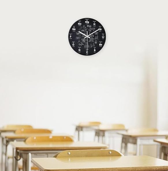 XNM Chemical Large Wall Clocks Battery Operated 16 Inch Black Round Clock for Classroom Glass Analog Wall Clock Silent