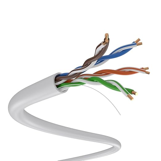 CAT5e Ethernet Cable 1000ft – 24AWG Solid CCA UTP Unshielded CAT 5e, High Speed Lan Network, RJ45 Cable, Easy Pull Box Ethernet Cord (White)
