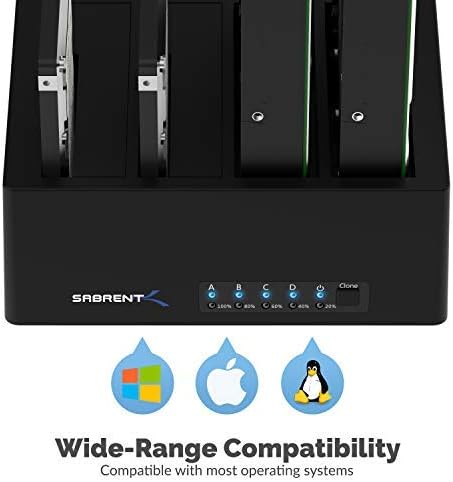 SABRENT 4-Bay USB 3.0 Docking Station for 2.5/3.5” SATA SSD/HDD, Tool-Free Trayless Design, USB 3.2 Gen 1 5Gbps, Supports 4 Drives Simultaneously, Compatible with Windows, macOS, Linux (DS-U3B4)