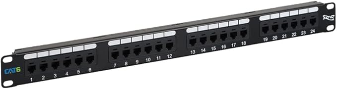 ICC CAT6 Patch Panel, UL Listed & PoE++ Rated Gigabit Applications, Rackmount 24 Port 1U 19-Inch Network Patch Panel with Rear 110 IDC Terminal Blocks for Gigabit Network Switch, Black