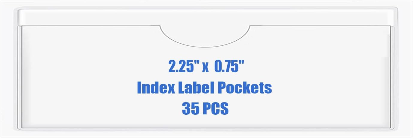 Origin-Joy 35 PCS Self Adhesive Index Card Pockets with Top Open, Clear Plastic Label Holder for Cards of Note, Library and Business, Adhesive Label Pockets & Card Holder (2.25 x 0.75 inch)