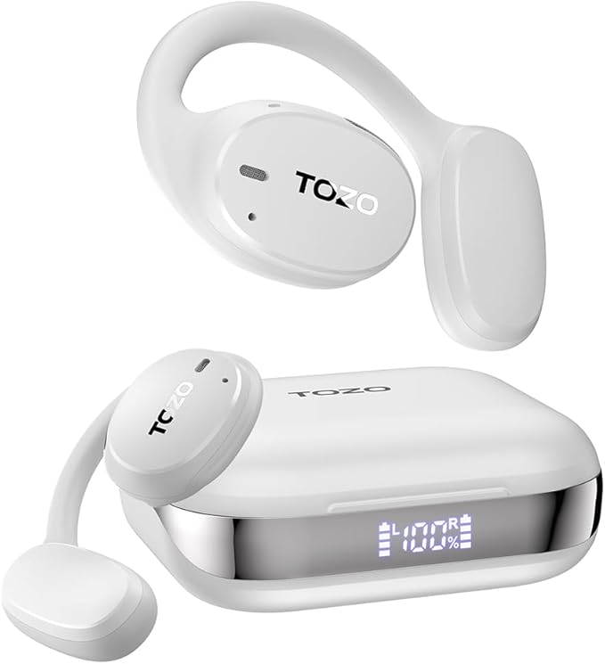 TOZO OpenEgo Open Ear Earbuds Bluetooth Headphones, AI Translation Wireless Earbuds with Real-Time 100+ LanguagesTranslation, 80Hrs Playtime, Digital Display, AI Clear Calls, Snow White