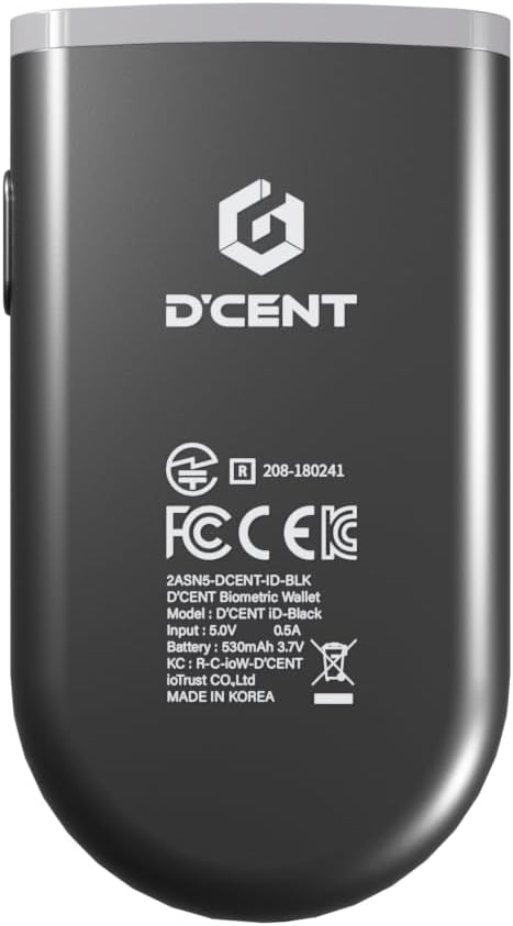 D'CENT Hardware Wallet – Biometric Cold Wallet for Crypto with Fingerprint Authentication | Secure Bluetooth Storage for Bitcoin, Ethereum, XRP, XDC, Solana, Stablecoins & More. (Double unit)