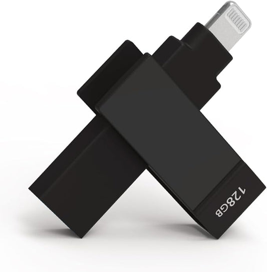 128GB Apple MFi Certified Black iXflash Backup Photo Stick 2-in-1 USB Type A & Lightning, USB for iPhone, iPad, External Photo Storage for iPhone and Computer