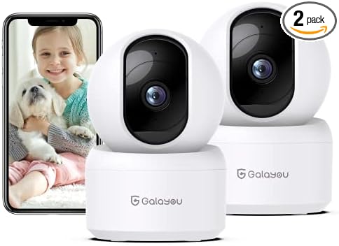 GALAYOU Indoor Security Camera 2K, Pet Camera, 360 Degree 2.4G WiFi Home Security Camera for Baby/Elder/Nanny with Night Vision, 24/7 SD Card Storage, Works with Alexa and Google Assistant G2-2Pack