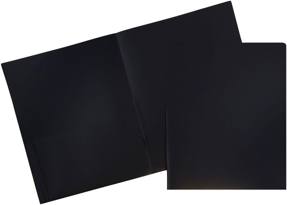 JAM PAPER Plastic 2 Pocket POP Folders - Durable School Folders - Black - Bulk 144/Box