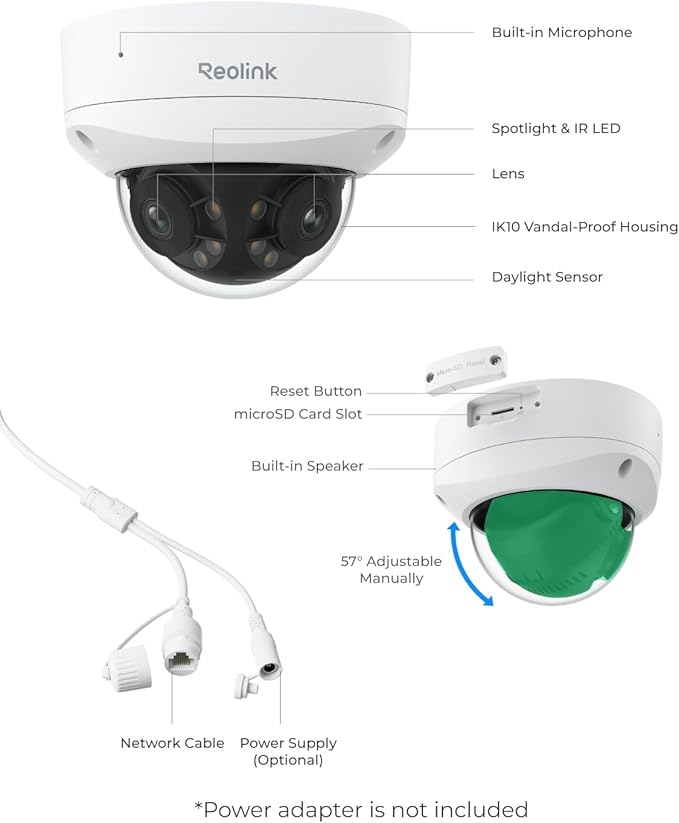 REOLINK 4K 8MP 180° Dual-Lens PoE IP Camera, IK10 Vandal-Proof, Person/Vehicle/Animal Detection, Spotlight Color Night Vision, 2 Way Talk, IP67 Weatherproof, No PT Supported, Duo 2V PoE