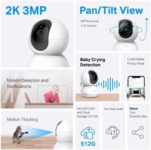 Tapo 2K Pan/Tilt Security Camera for Baby Monitor, Dog Camera w/Motion Detection, 2-Way Audio Siren, Night Vision, Cloud&SD Card Storage, Works w/Alexa & Google Assistant, 2-Pack (Tapo C210P2)