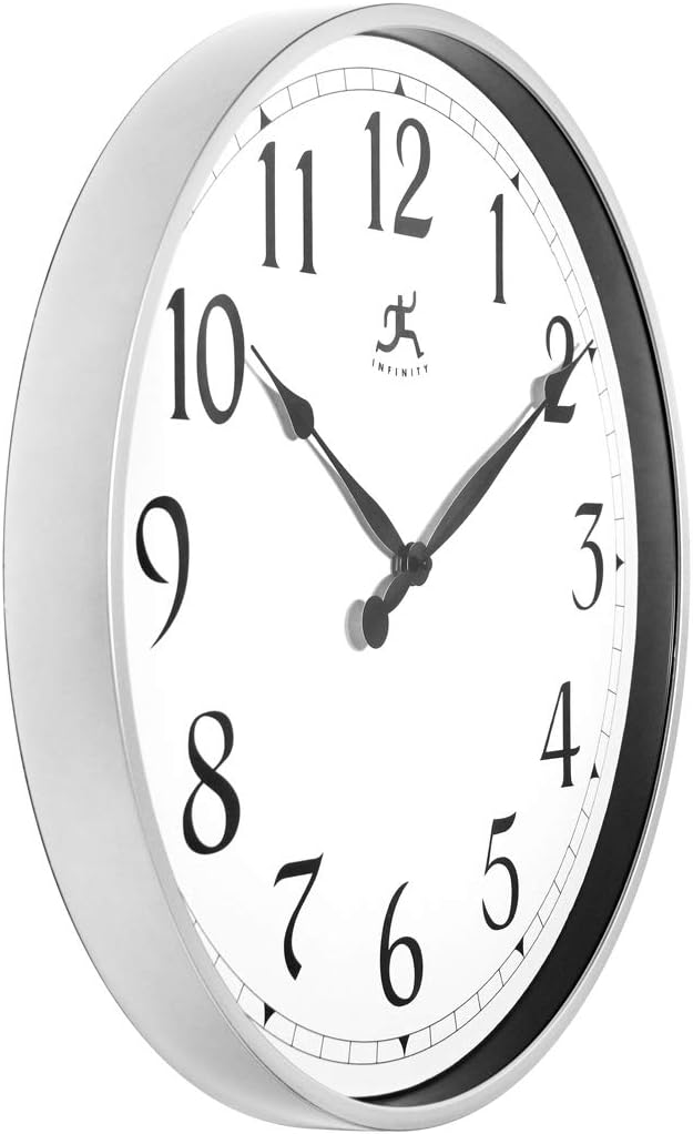 Infinity Instruments Large 18 inch Round Non-Ticking Silent Battery Operated Easy to Read Clock for Office, Classroom, School, Silver