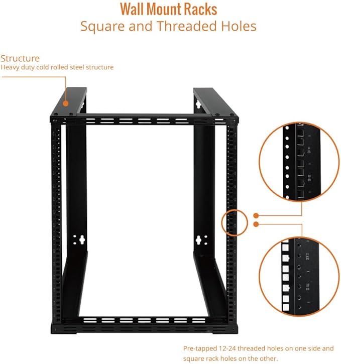 Tecmojo 15U Wall Mount Rack, Wall Mount Network Rack 15.8in Depth, Open Frame Server Rack for 19in IT/AV/Data/Home Equipment, Black
