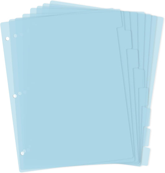 3 Ring Blue Binder Dividers with 8-Tabs, A4 Blue Binder Dividers, Sturdy Plastic Divider, Aesthetic Divider for Binders, Suitable for Notebooks and Binders, 3 Hole Punch