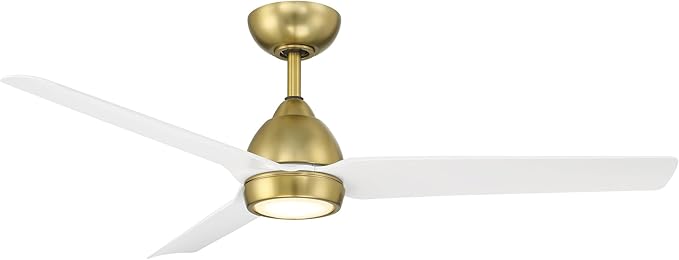WAC F-001L-SB/MW Mocha 54" Outdoor Ceiling Fan with LED Lights and Remote, Soft Brass Matte White