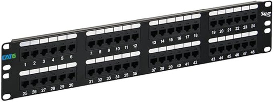 ICC CAT6 Patch Panel, UL Listed & PoE++ Rated Gigabit Applications, Rackmount 48 Port 2U 19-Inch Network Patch Panel with Rear 110 IDC Terminal Blocks for Gigabit Network Switch, Black