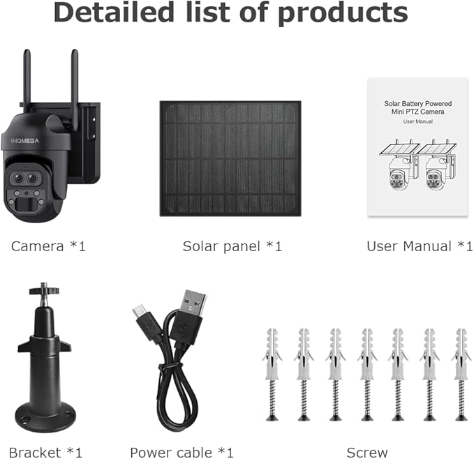 INQMEGA [ 12X Zoom ] 6MP Security Solar Cameras Outdoor, 2.4G WiFi Wireless Camera with PIR Motion Detection, Daul Lens, Color Night Vision, Spotlight Siren, No Subscription Required