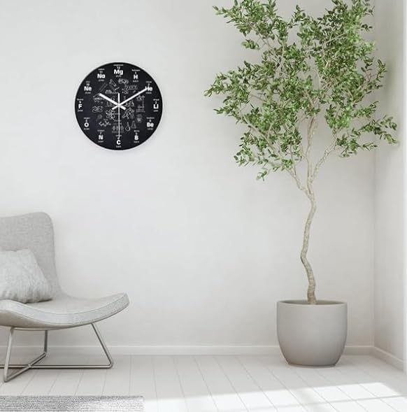 XNM Chemical Large Wall Clocks Battery Operated 16 Inch Black Round Clock for Classroom Glass Analog Wall Clock Silent