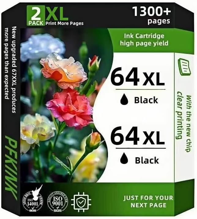 64XL Black Ink Cartridges Replacement for 64XL Ink Cartridge Works with Envy Photo 7855 7858 7800 7155 7120 6252 7158 7100 7164 Inspire 7955e 7950e Printer (2 Black)