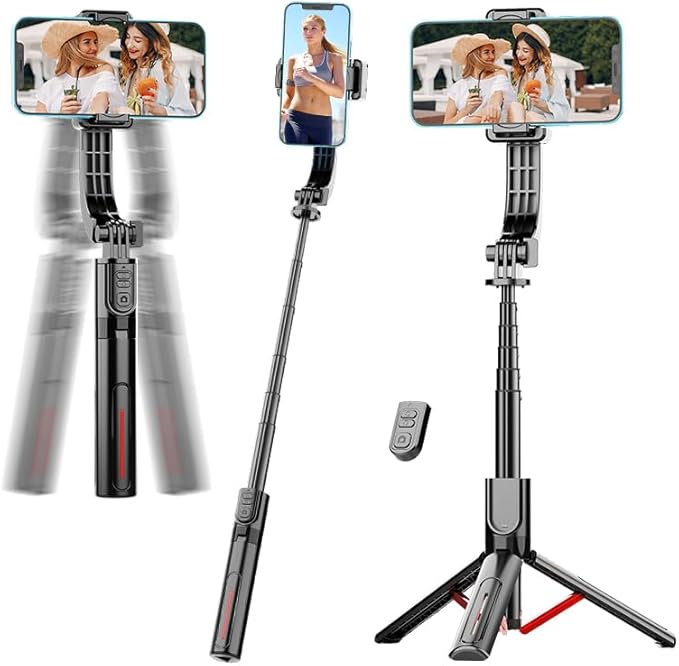 Phone Gimbal Stabilizer for Phone,Selfie Stick & Tripod with Remote Control | One-Touch Horizontal/Vertical Switch & 360° Rotation | Portable Design | Ideal for TikTok, YouTube, Vlog, Live Streaming