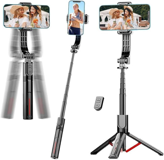 Phone Gimbal Stabilizer for Phone,Selfie Stick & Tripod with Remote Control | One-Touch Horizontal/Vertical Switch & 360° Rotation | Portable Design | Ideal for TikTok, YouTube, Vlog, Live Streaming