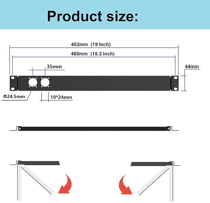 1U Hinged Rack Panel 2D XLR HDMI Audio Rack Mount Panel for 19 inches Rack Mount (2D)