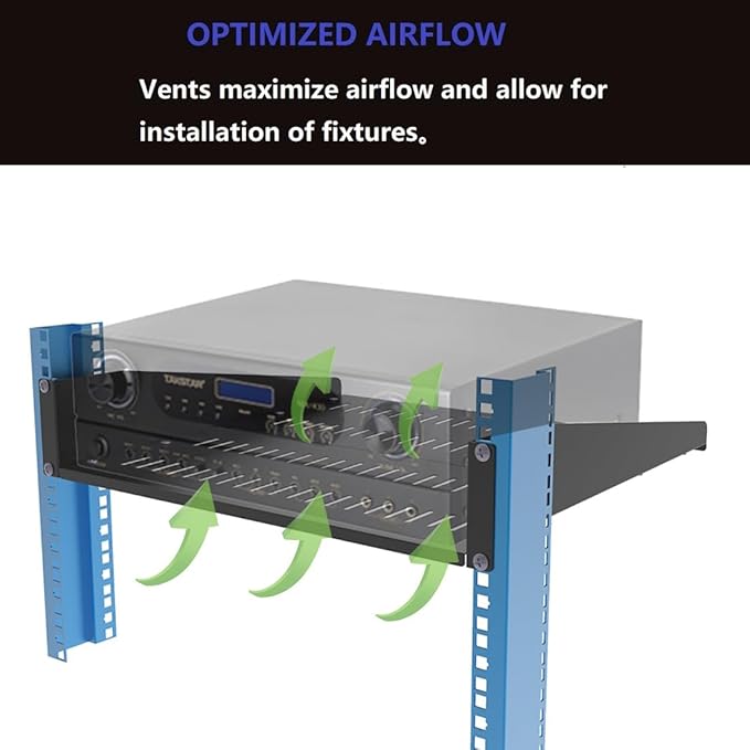 JINGCHENGMEI 2U Vented Server Rack Shelf- Deep Adjustable Universal Rack Mount Cantilever Tray for 19" Network Equipment Rack & Cabinet,16 inches Deep, Black (2U16Inch)