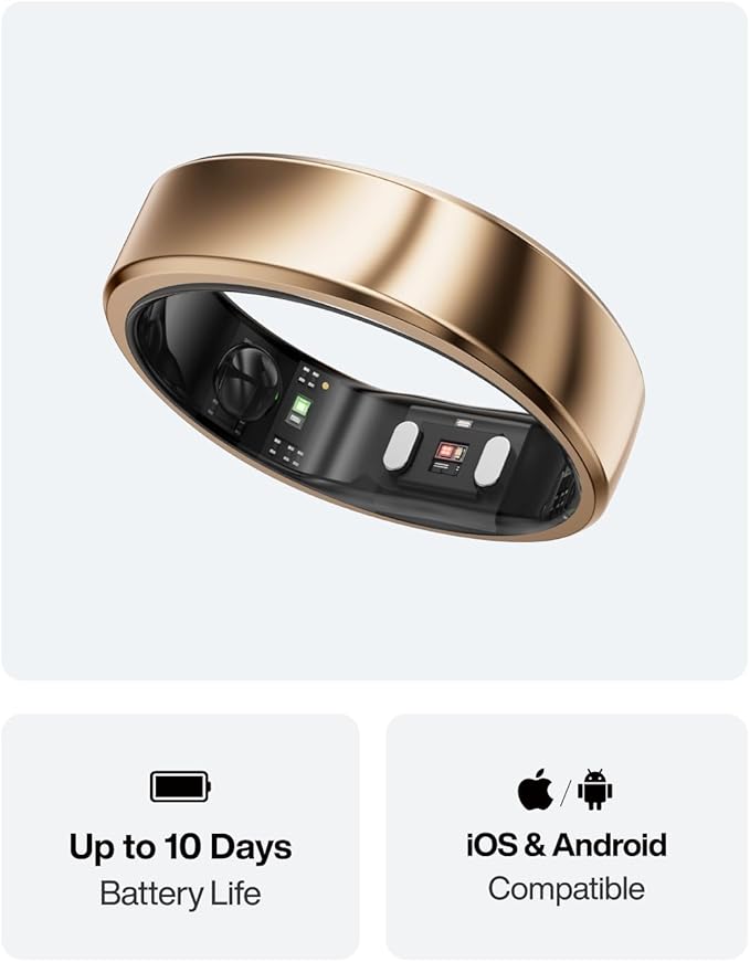 RingConn Gen 2 Air, Ultra-Thin AI Smart Ring, 10-Day Battery Life, Fitness/Sleep/Stress/HR Tracker for Women&Men, No App Fee for Standard Features, iOS & Android Compatible (Size 10, Dune Gold)