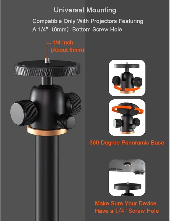 Projector Stand, Universal Projector Mount, 360° Rotatable, Height Adjustable, Projector Ceiling Mount Compatible with Video Projector Vlog DVR Camera for Home Office