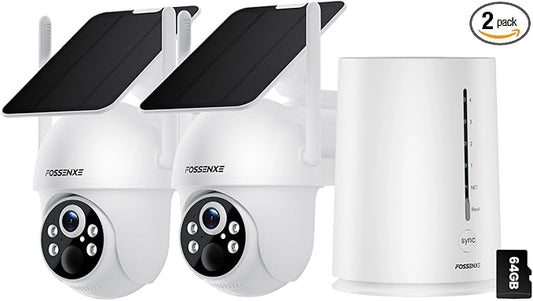 4MP Security Cameras Wireless Outdoor, No Subscription, Solar-Powered Home Security Camera System with 360° Pan Tilt, Color Night Vision, 64GB Local Storage, 5G & 2.4G WiFi, Easy Setup