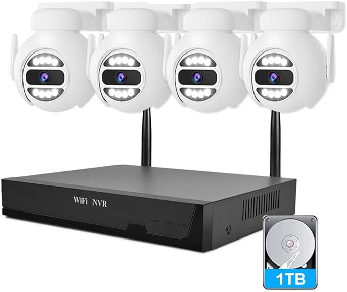 [Auto Tracking Alert 360° PTZ & 2-Way Audio] 8CH Plug&Play Wireless Cameras for Home Security, 4x1920P 5MP IP67 IR&Full Color Night Vison AI Motion Detection, 1TB HDD 24/7 Recording Remote Control