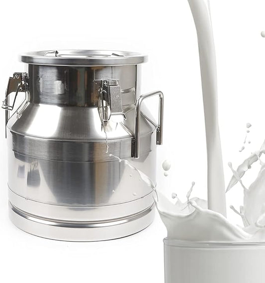 Stainless Steel Milk Can, 20 L/5.25 Gallon Heavy Duty Airtight Storage Canister Milk Bucket with Lid, Embedded Silicone Milk Jug Wine Pail Water Cereals Bucket with Three Latches and Two Handles