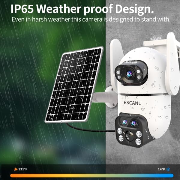 Three-Lens Security Camera Wireless Outdoor,2K 360° View Cameras for Home Security,Solar Battery Powered Camera with10x Hybrid Zoom,Motion Detection,Night Vision,No Subscription Fee,Waterproof