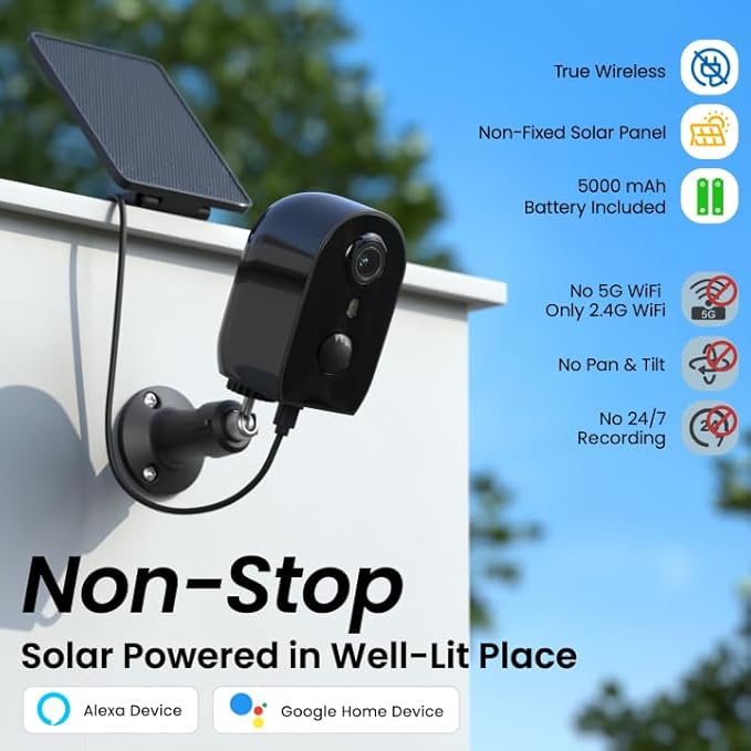 Cameras for Home Security-2.4Ghz WiFi Security Cameras Wireless Outdoor, Battery Powered with Solar Panel, Color Night Vision, AI Motion Detection, SD Card/Cloud Storage, Work with Alexa, Y8 2P