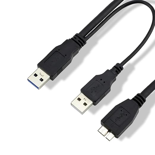 USB 3.0 Dual Power Y Shape 2 X Type a to Micro B high Speed Upto 5 Gbps Data Transfer Cable, Micro USB 3.0 to USB Splitter Cable (USB Y-Cable, USB Y Cable) 20 Inches for External Hard Drives